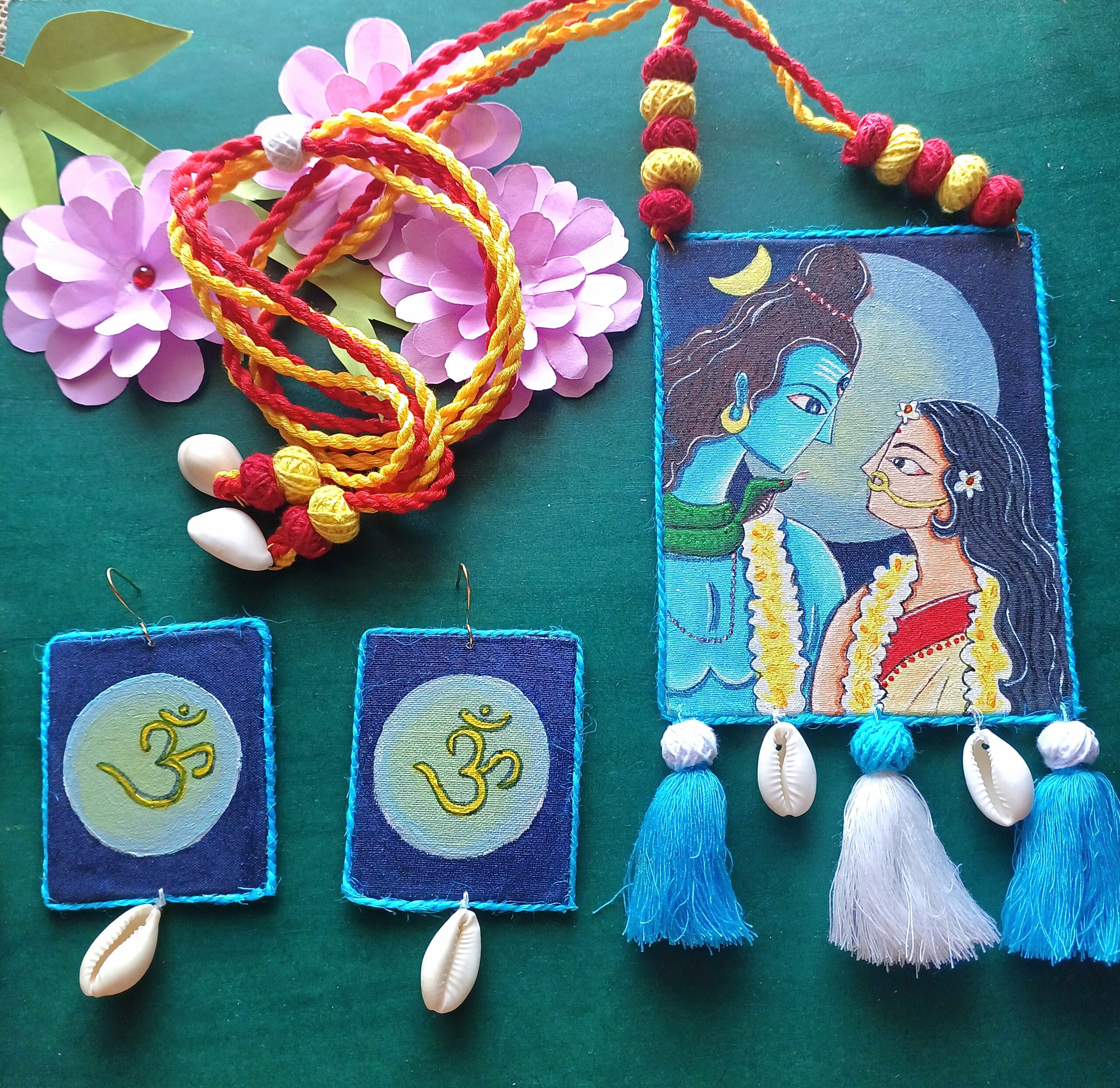 Shiv Parwati hand painted jewelry set - Image 2