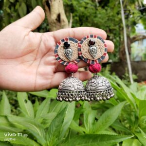 Silver black polish febric jhumka..🎀